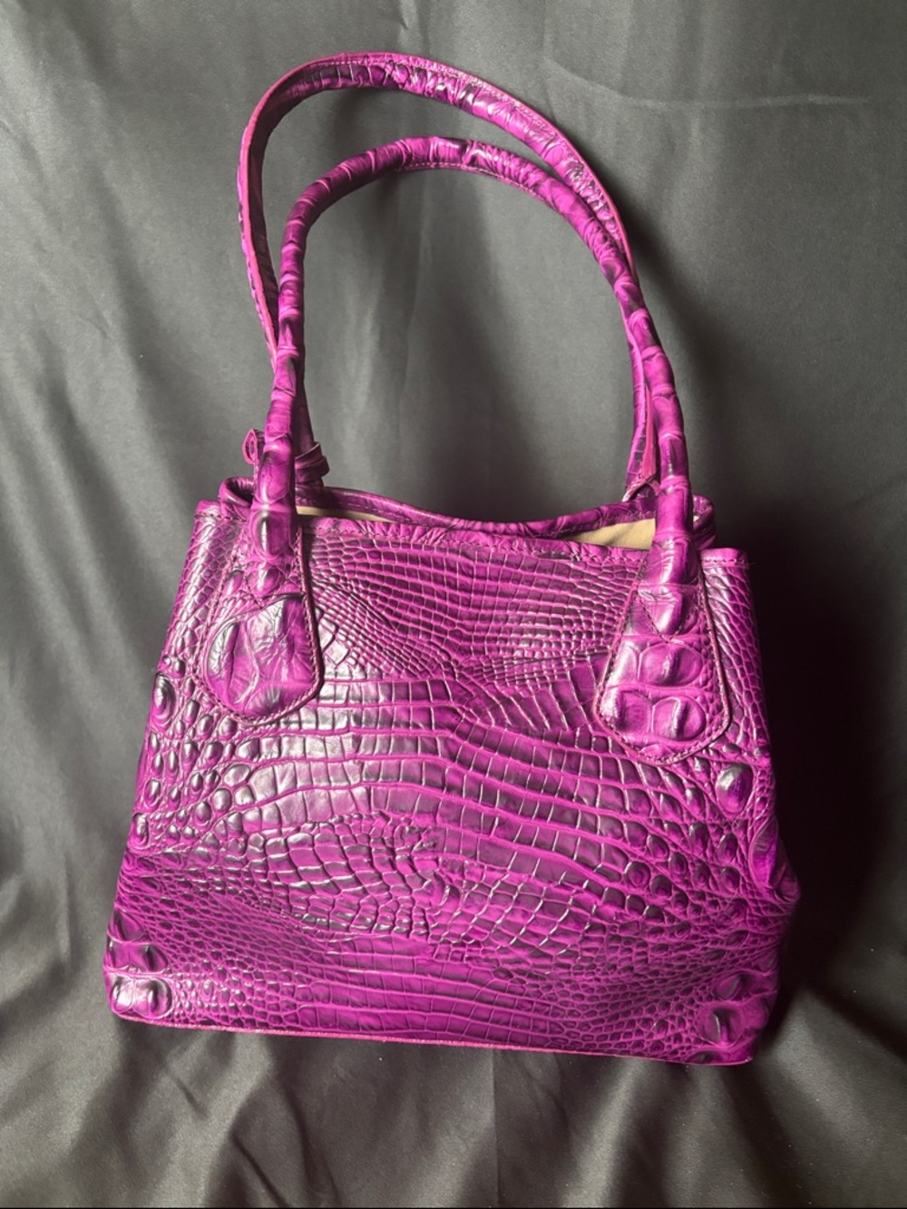 Brahmin Croc-Embossed Magenta Shoulder Bag